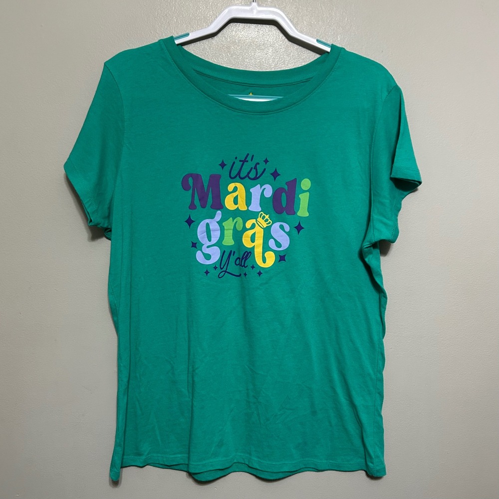 Womens Mardi Gras Yall Graphic T Shirt Green XXL 20 Cotton Blend